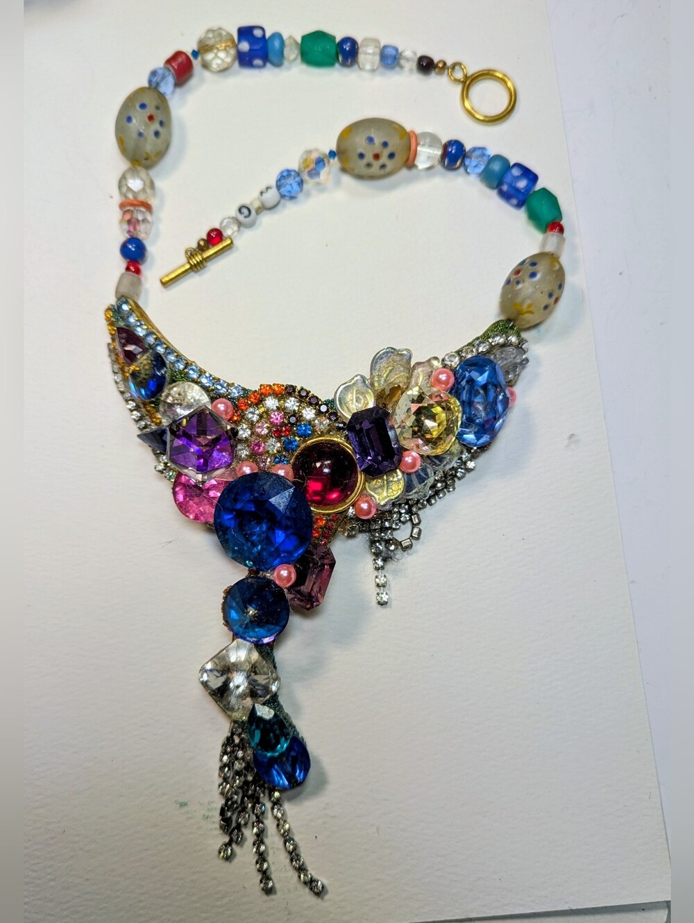 Wendy Gell gorgeous Jewel necklace Swarovski stones and dangle